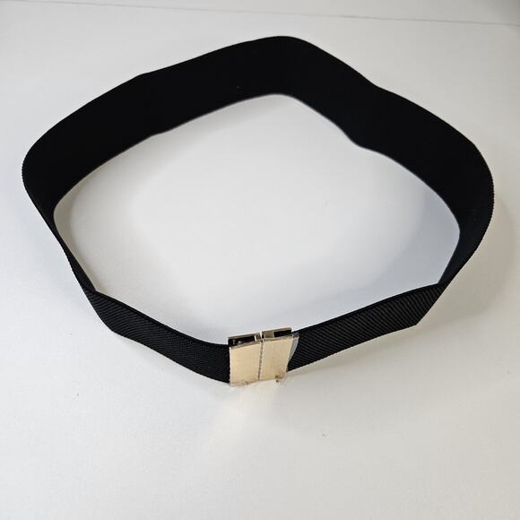 Women's Black Belt Elastic Stretch Belt w Gold Buckle Cinch Stretch Waistband - Picture 2 of 6